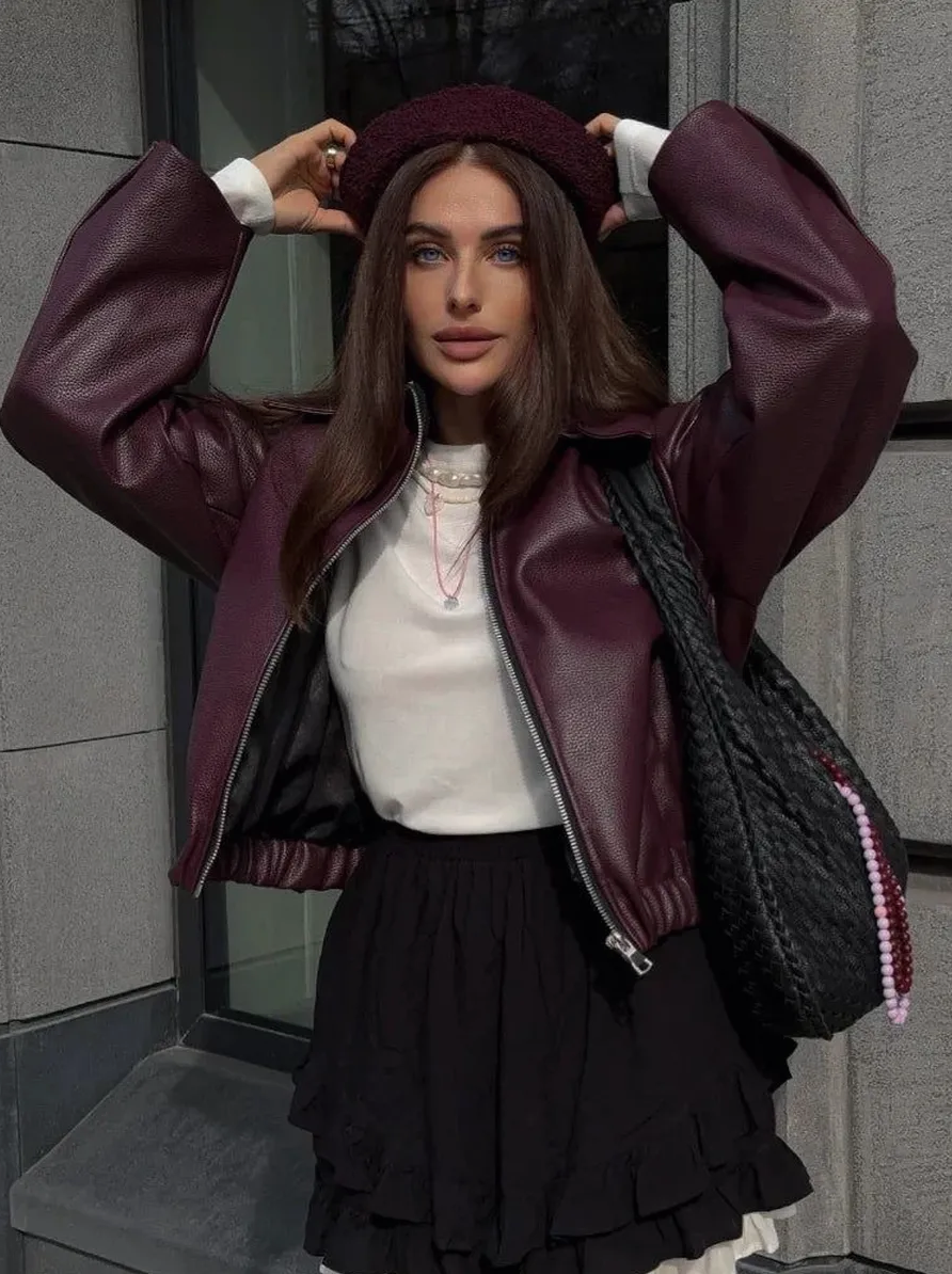 Cherry Bold - Vyšninė Odinė Striukė